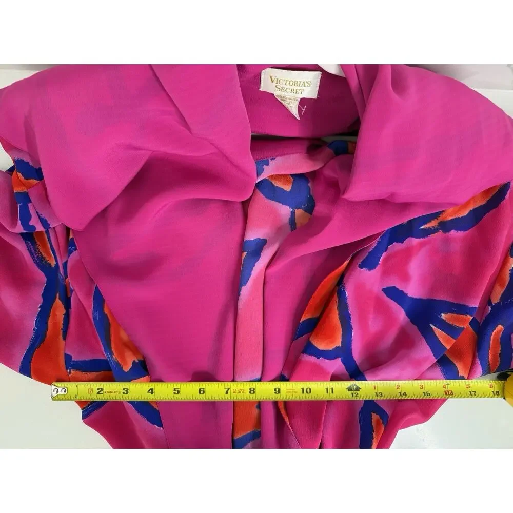 VTG Gold Label Victorias Secret Robe kimono Maxi Long Hooded RARE Colorful M/L
